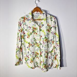 WinterSilks Top Womens Large Multicolor Floral Silk Collared Button Up Blouse